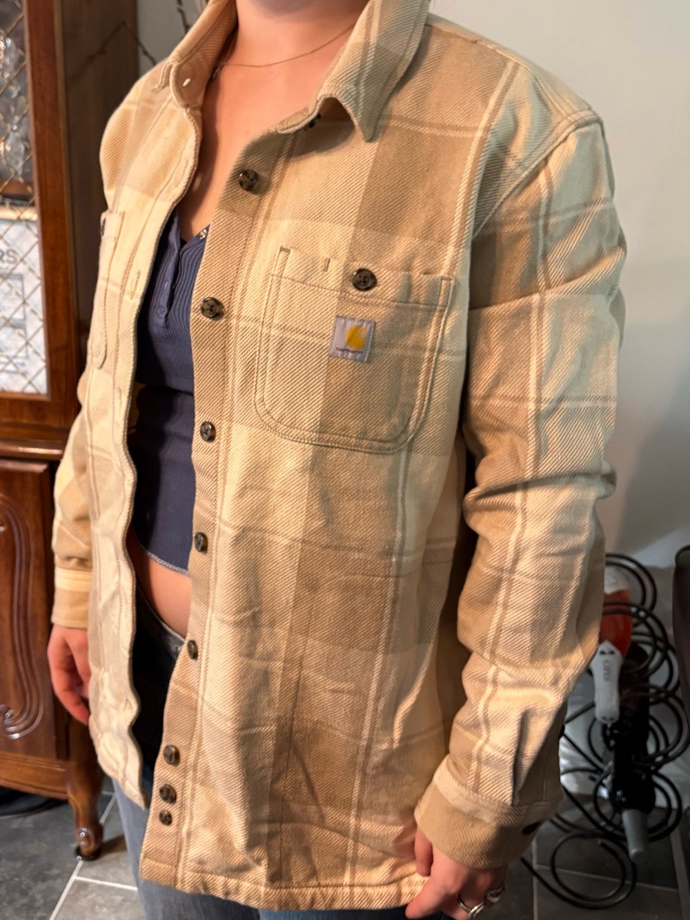 Carhartt Beige Plaid Lightweight Shirt Jacket